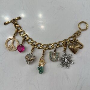 Juicy Couture Vintage Y2K 2000s Gold Puffed Heart Starter Bracelet + 6 Charms